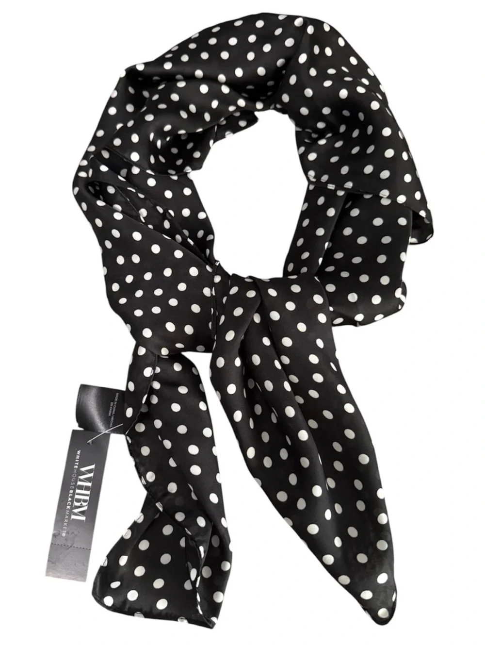 NWT White House Black Market Black and White Polka Dot Silk Scarf
